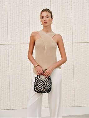 Commense Beige Cross-Neck Knit Tank